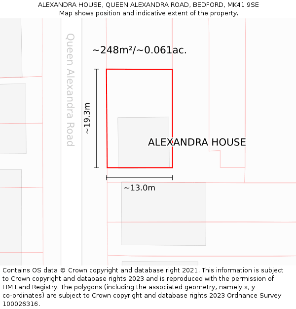 ALEXANDRA HOUSE, QUEEN ALEXANDRA ROAD, BEDFORD, MK41 9SE: Plot and title map