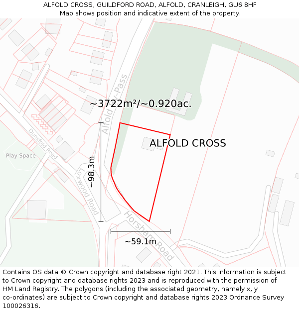 ALFOLD CROSS, GUILDFORD ROAD, ALFOLD, CRANLEIGH, GU6 8HF: Plot and title map