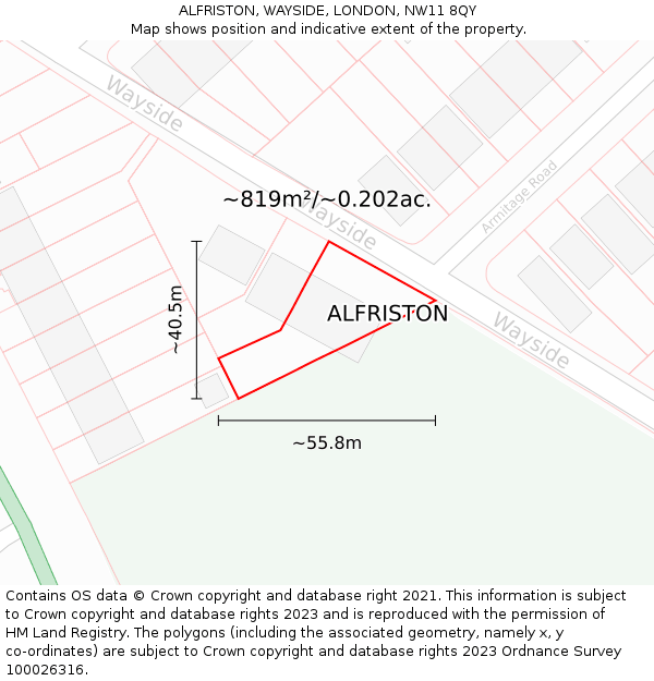 ALFRISTON, WAYSIDE, LONDON, NW11 8QY: Plot and title map