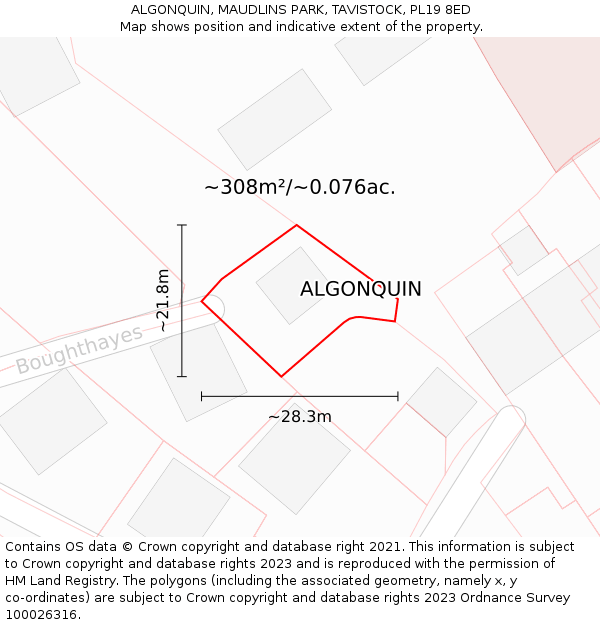 ALGONQUIN, MAUDLINS PARK, TAVISTOCK, PL19 8ED: Plot and title map