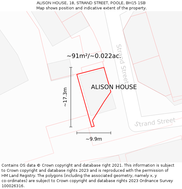 ALISON HOUSE, 18, STRAND STREET, POOLE, BH15 1SB: Plot and title map