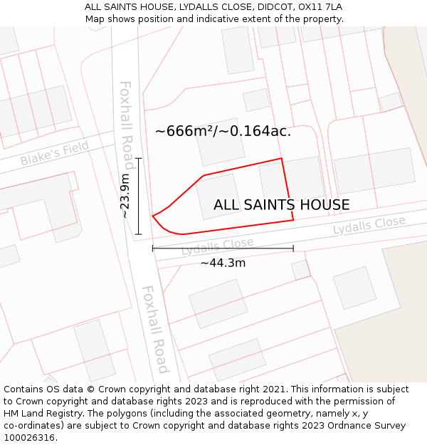 ALL SAINTS HOUSE, LYDALLS CLOSE, DIDCOT, OX11 7LA: Plot and title map
