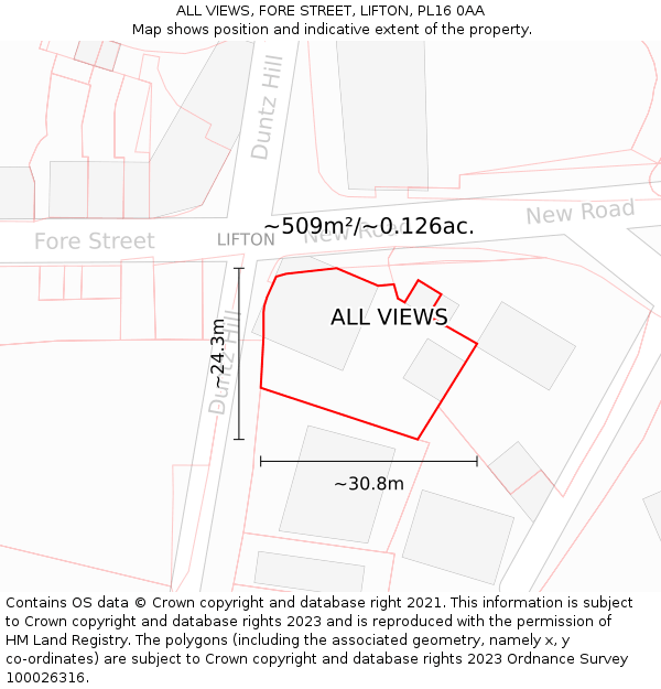 ALL VIEWS, FORE STREET, LIFTON, PL16 0AA: Plot and title map