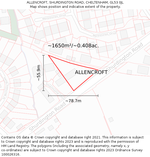 ALLENCROFT, SHURDINGTON ROAD, CHELTENHAM, GL53 0JL: Plot and title map