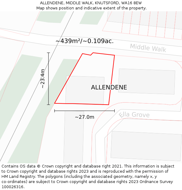 ALLENDENE, MIDDLE WALK, KNUTSFORD, WA16 8EW: Plot and title map