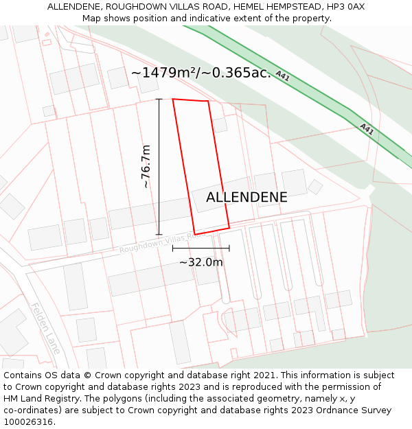 ALLENDENE, ROUGHDOWN VILLAS ROAD, HEMEL HEMPSTEAD, HP3 0AX: Plot and title map