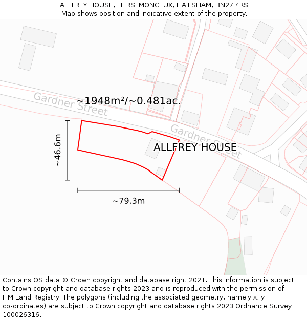 ALLFREY HOUSE, HERSTMONCEUX, HAILSHAM, BN27 4RS: Plot and title map