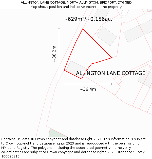 ALLINGTON LANE COTTAGE, NORTH ALLINGTON, BRIDPORT, DT6 5ED: Plot and title map