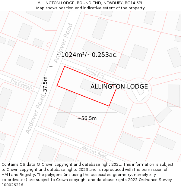 ALLINGTON LODGE, ROUND END, NEWBURY, RG14 6PL: Plot and title map