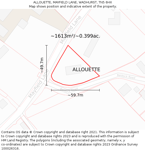 ALLOUETTE, MAYFIELD LANE, WADHURST, TN5 6HX: Plot and title map