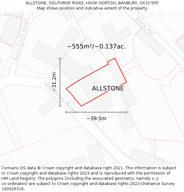 ALLSTONE, SOUTHROP ROAD, HOOK NORTON, BANBURY, OX15 5PP: Plot and title map