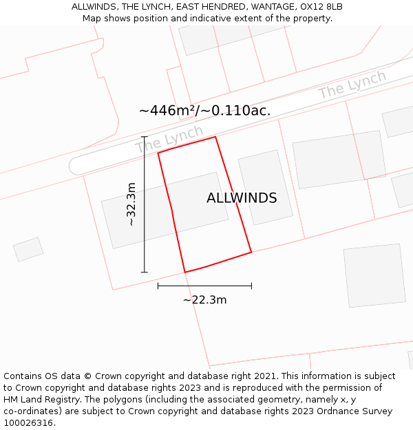 ALLWINDS, THE LYNCH, EAST HENDRED, WANTAGE, OX12 8LB: Plot and title map