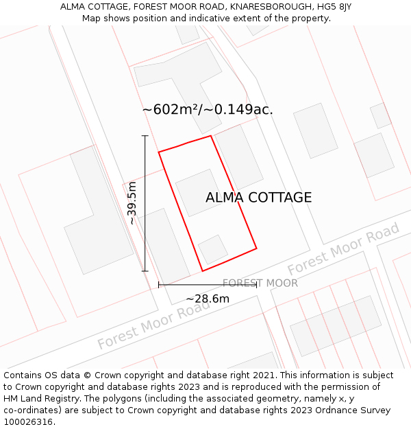 ALMA COTTAGE, FOREST MOOR ROAD, KNARESBOROUGH, HG5 8JY: Plot and title map