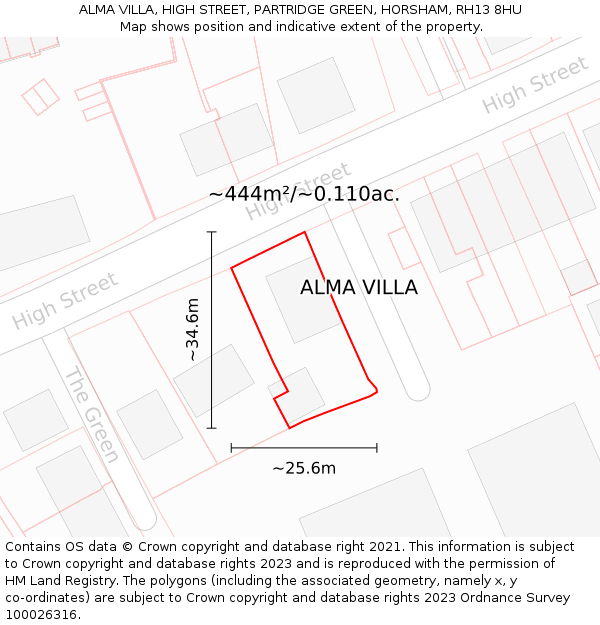 ALMA VILLA, HIGH STREET, PARTRIDGE GREEN, HORSHAM, RH13 8HU: Plot and title map