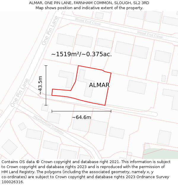 ALMAR, ONE PIN LANE, FARNHAM COMMON, SLOUGH, SL2 3RD: Plot and title map