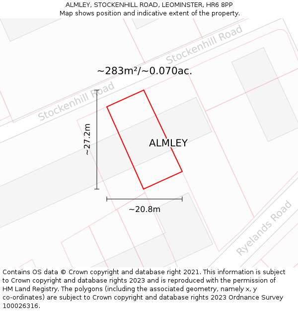 ALMLEY, STOCKENHILL ROAD, LEOMINSTER, HR6 8PP: Plot and title map