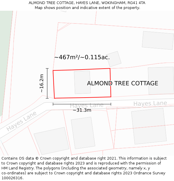 ALMOND TREE COTTAGE, HAYES LANE, WOKINGHAM, RG41 4TA: Plot and title map