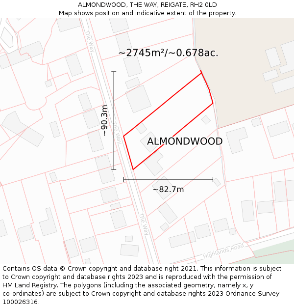 ALMONDWOOD, THE WAY, REIGATE, RH2 0LD: Plot and title map