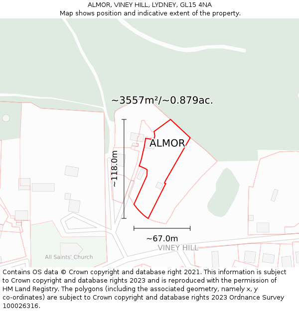 ALMOR, VINEY HILL, LYDNEY, GL15 4NA: Plot and title map