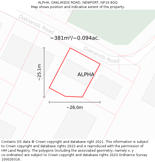 ALPHA, OAKLANDS ROAD, NEWPORT, NP19 8GQ: Plot and title map