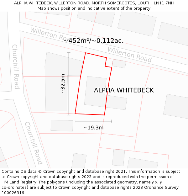 ALPHA WHITEBECK, WILLERTON ROAD, NORTH SOMERCOTES, LOUTH, LN11 7NH: Plot and title map