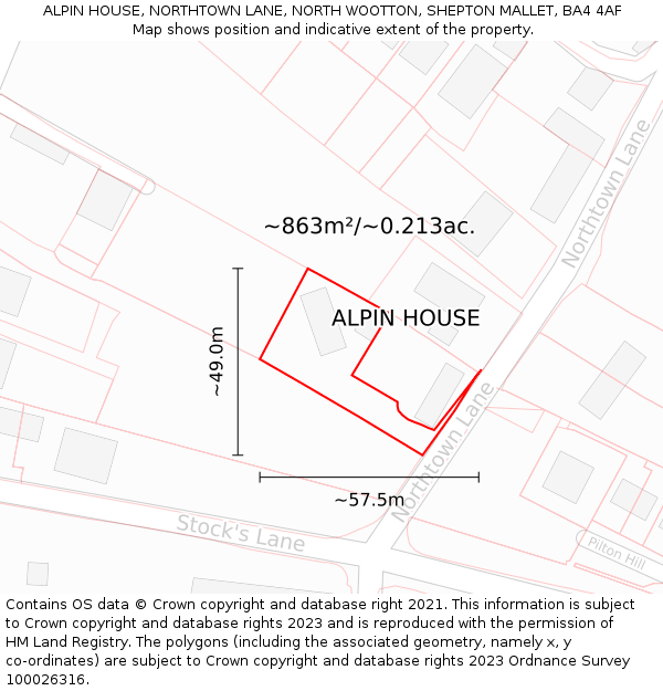 ALPIN HOUSE, NORTHTOWN LANE, NORTH WOOTTON, SHEPTON MALLET, BA4 4AF: Plot and title map