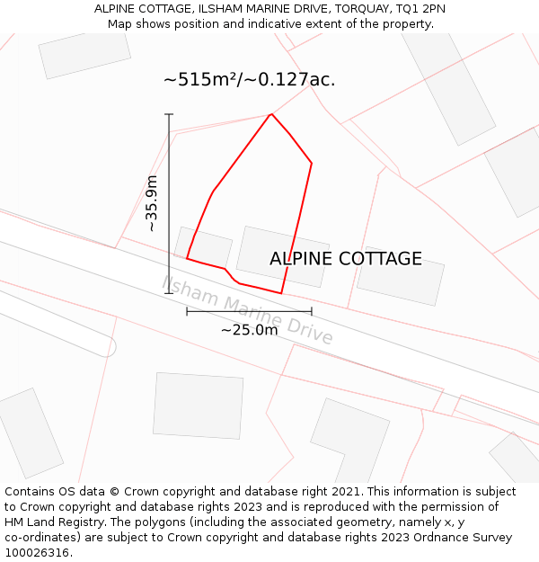 ALPINE COTTAGE, ILSHAM MARINE DRIVE, TORQUAY, TQ1 2PN: Plot and title map