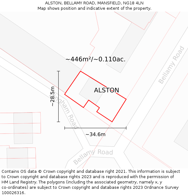 ALSTON, BELLAMY ROAD, MANSFIELD, NG18 4LN: Plot and title map