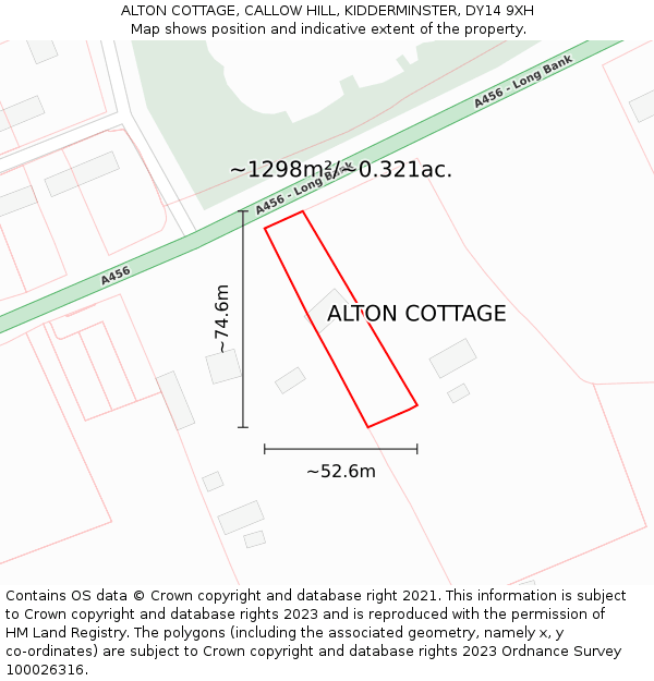 ALTON COTTAGE, CALLOW HILL, KIDDERMINSTER, DY14 9XH: Plot and title map