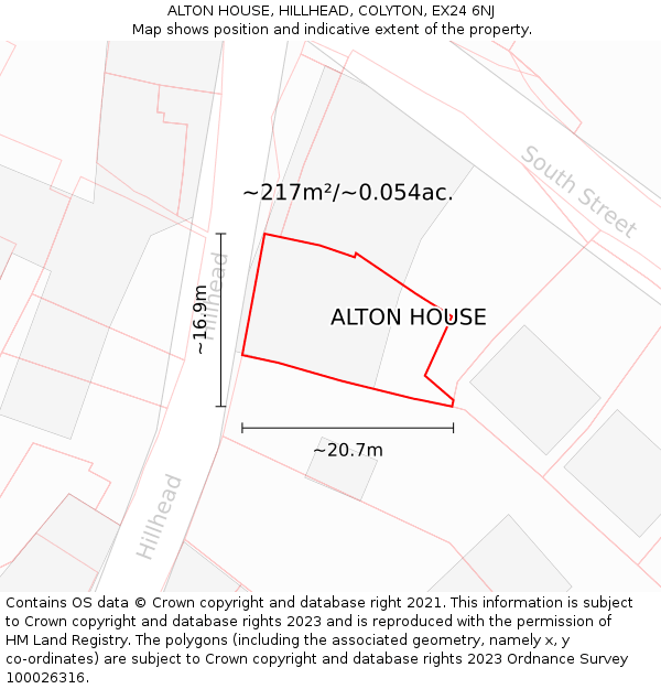 ALTON HOUSE, HILLHEAD, COLYTON, EX24 6NJ: Plot and title map