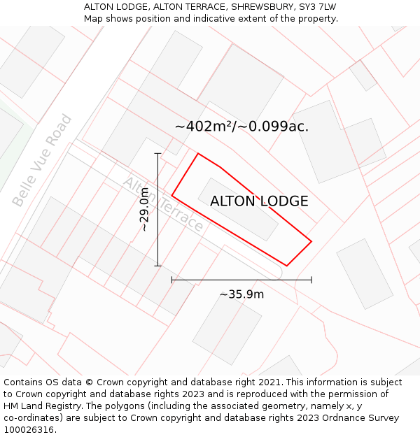 ALTON LODGE, ALTON TERRACE, SHREWSBURY, SY3 7LW: Plot and title map