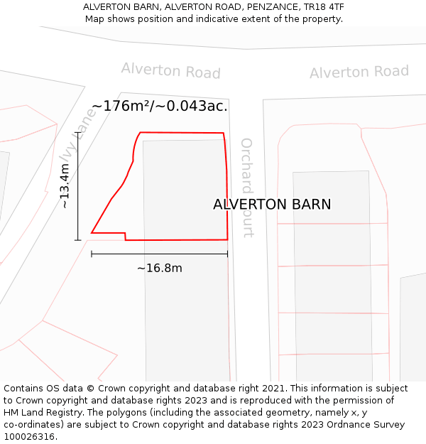 ALVERTON BARN, ALVERTON ROAD, PENZANCE, TR18 4TF: Plot and title map