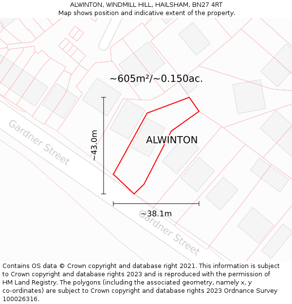 ALWINTON, WINDMILL HILL, HAILSHAM, BN27 4RT: Plot and title map