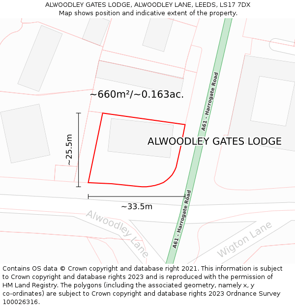 ALWOODLEY GATES LODGE, ALWOODLEY LANE, LEEDS, LS17 7DX: Plot and title map