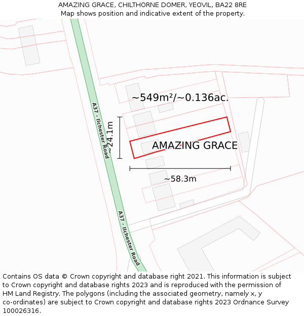 AMAZING GRACE, CHILTHORNE DOMER, YEOVIL, BA22 8RE: Plot and title map