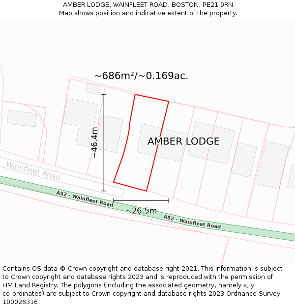 AMBER LODGE, WAINFLEET ROAD, BOSTON, PE21 9RN: Plot and title map