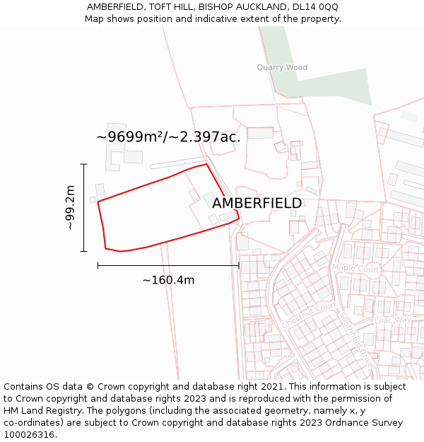 AMBERFIELD, TOFT HILL, BISHOP AUCKLAND, DL14 0QQ: Plot and title map