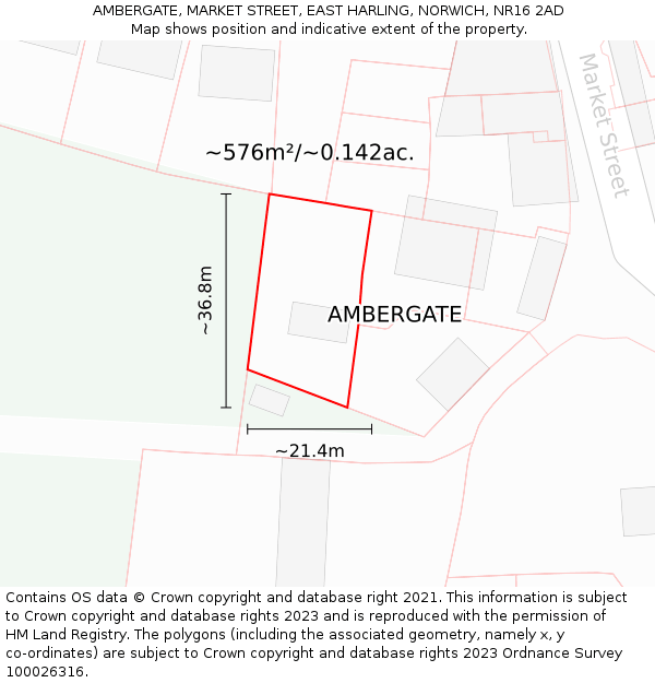 AMBERGATE, MARKET STREET, EAST HARLING, NORWICH, NR16 2AD: Plot and title map