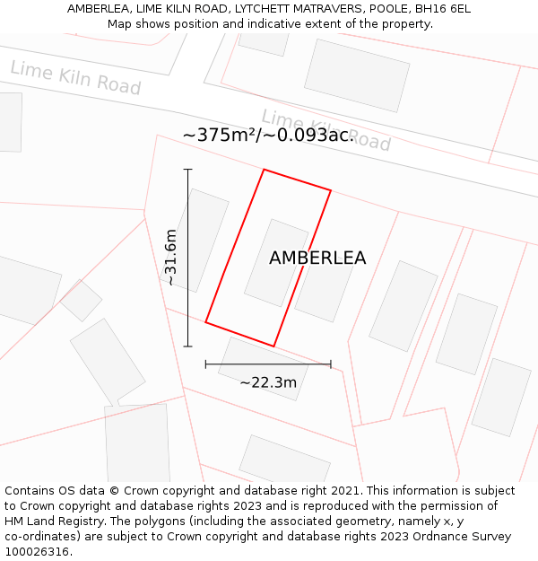 AMBERLEA, LIME KILN ROAD, LYTCHETT MATRAVERS, POOLE, BH16 6EL: Plot and title map