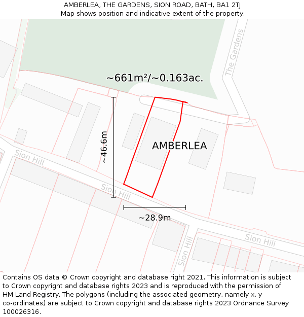 AMBERLEA, THE GARDENS, SION ROAD, BATH, BA1 2TJ: Plot and title map