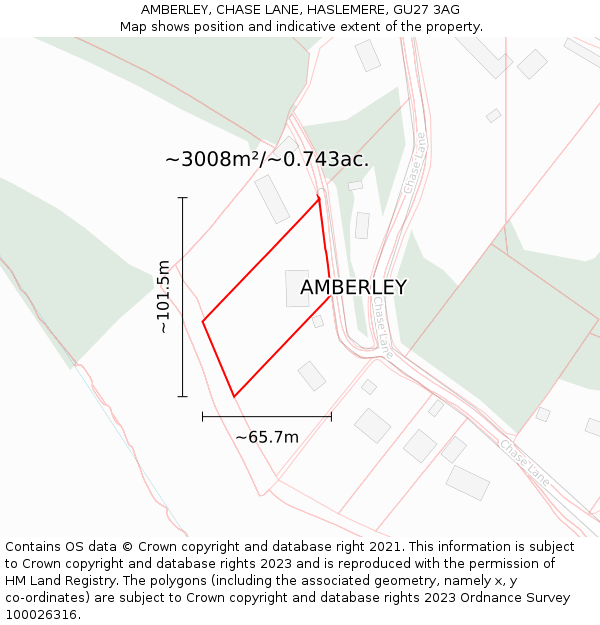 AMBERLEY, CHASE LANE, HASLEMERE, GU27 3AG: Plot and title map