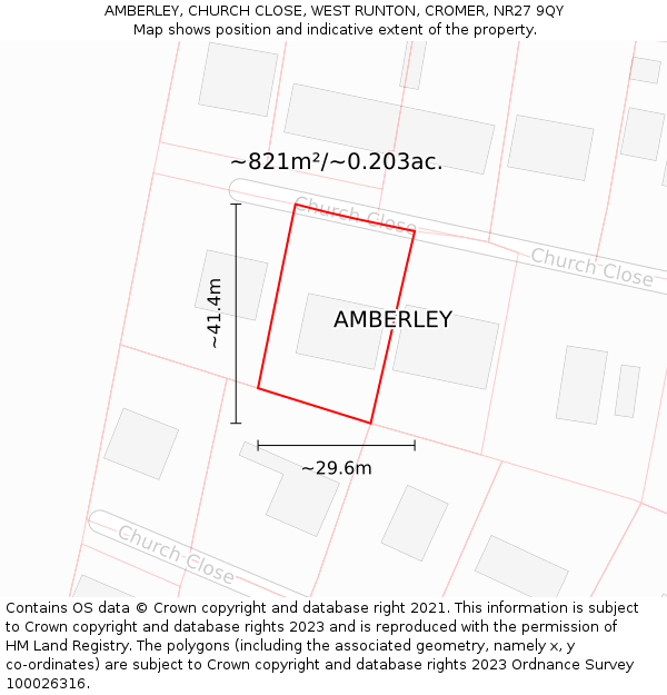 AMBERLEY, CHURCH CLOSE, WEST RUNTON, CROMER, NR27 9QY: Plot and title map