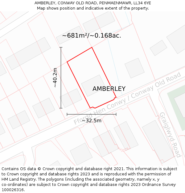 AMBERLEY, CONWAY OLD ROAD, PENMAENMAWR, LL34 6YE: Plot and title map