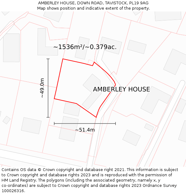 AMBERLEY HOUSE, DOWN ROAD, TAVISTOCK, PL19 9AG: Plot and title map