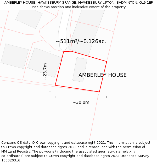 AMBERLEY HOUSE, HAWKESBURY GRANGE, HAWKESBURY UPTON, BADMINTON, GL9 1EF: Plot and title map