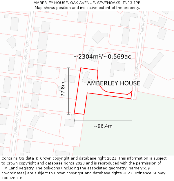 AMBERLEY HOUSE, OAK AVENUE, SEVENOAKS, TN13 1PR: Plot and title map