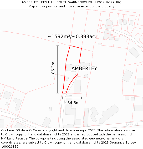 AMBERLEY, LEES HILL, SOUTH WARNBOROUGH, HOOK, RG29 1RQ: Plot and title map