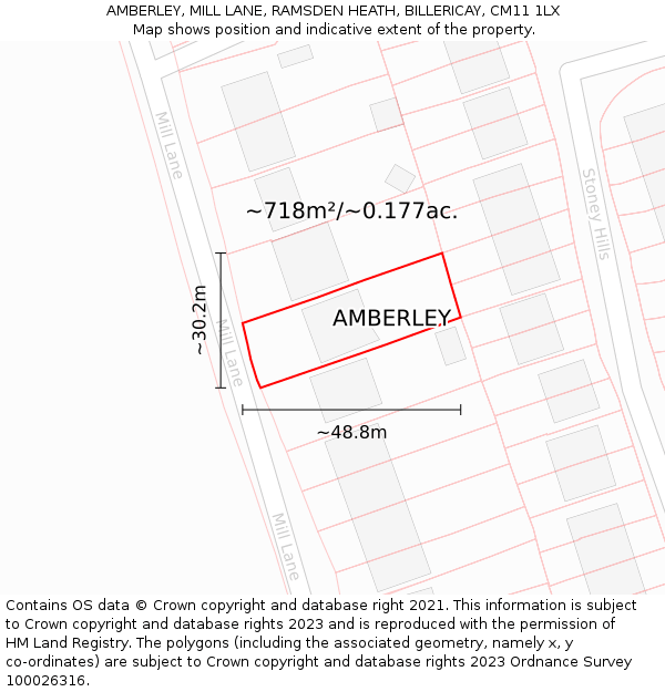 AMBERLEY, MILL LANE, RAMSDEN HEATH, BILLERICAY, CM11 1LX: Plot and title map