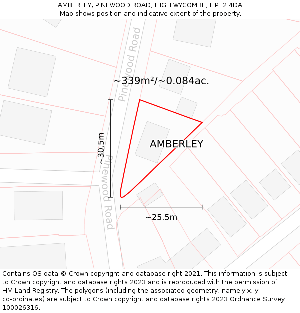 AMBERLEY, PINEWOOD ROAD, HIGH WYCOMBE, HP12 4DA: Plot and title map