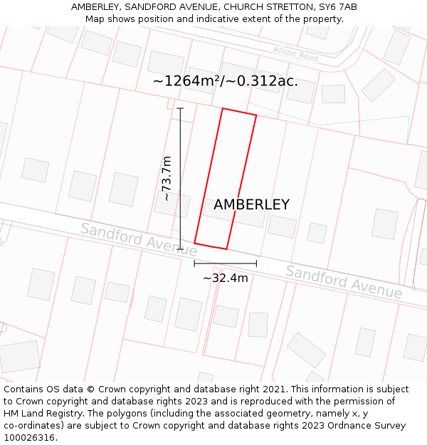 AMBERLEY, SANDFORD AVENUE, CHURCH STRETTON, SY6 7AB: Plot and title map